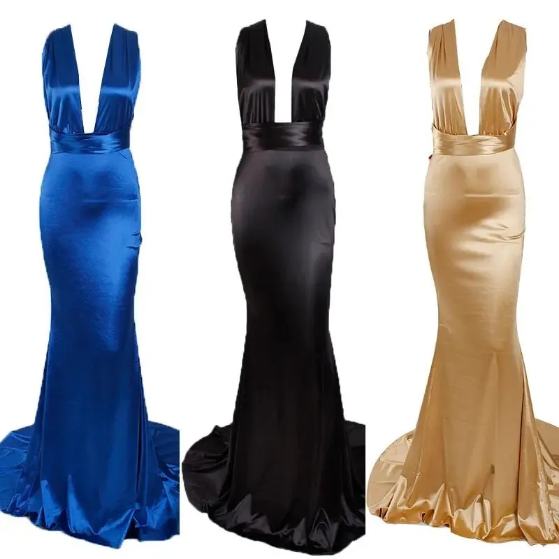 Mermaid Satin Floor Length Bodycon Backless Maxi Dress