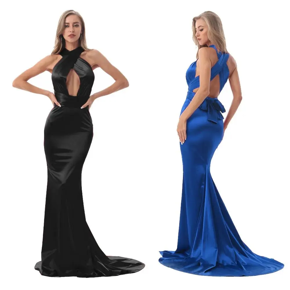 Mermaid Satin Floor Length Bodycon Backless Maxi Dress