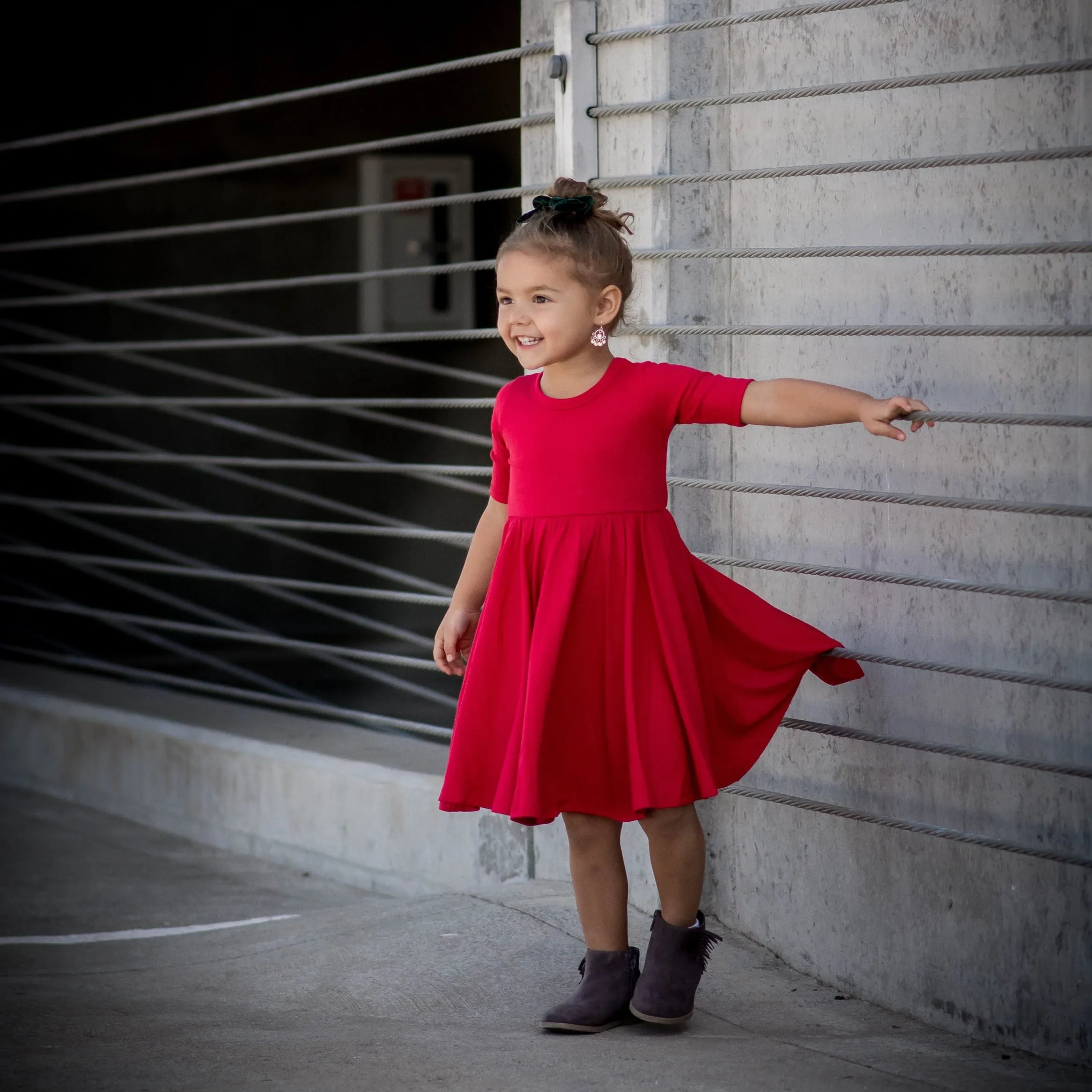 MID SLEEVE BAMBOO DRESS- Red