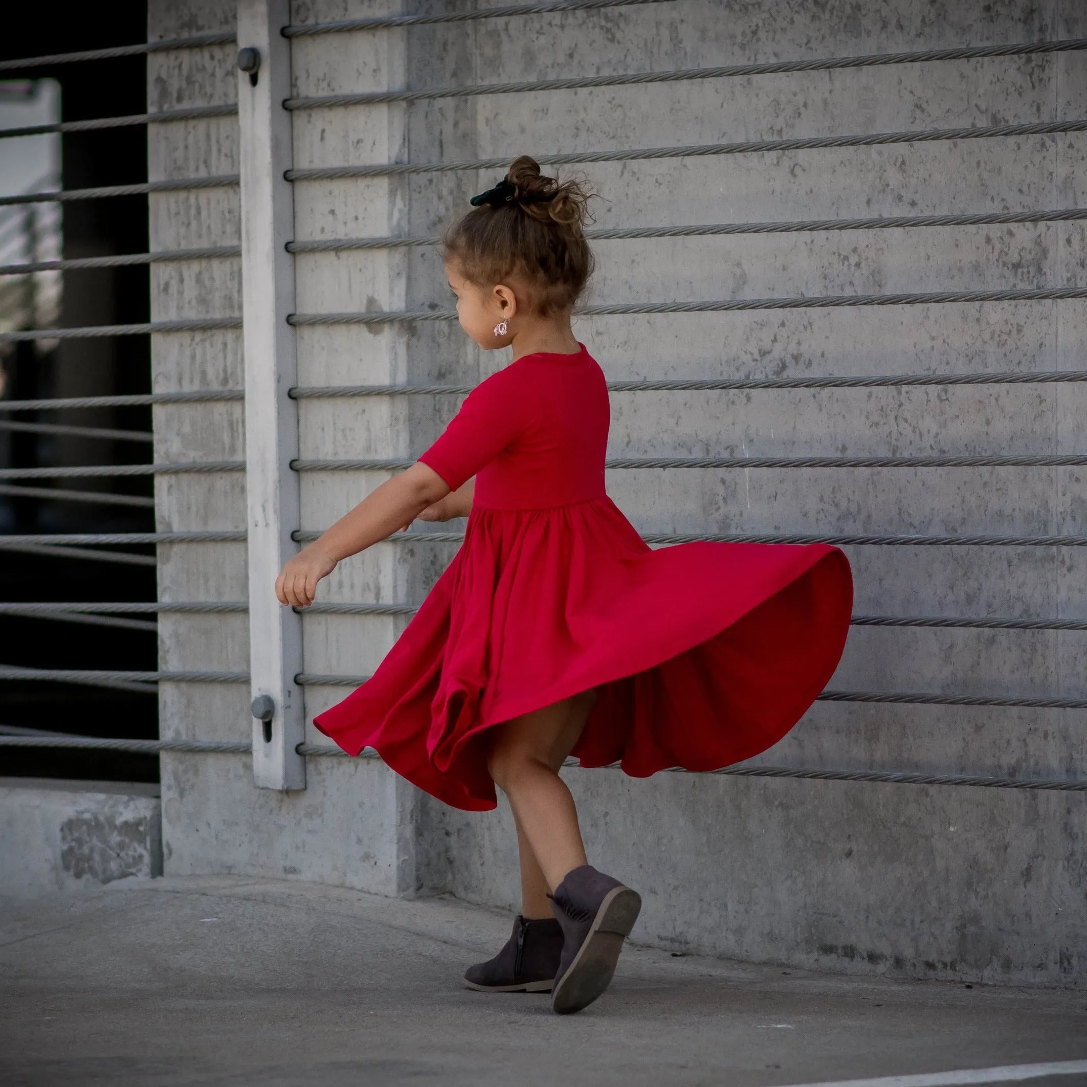 MID SLEEVE BAMBOO DRESS- Red