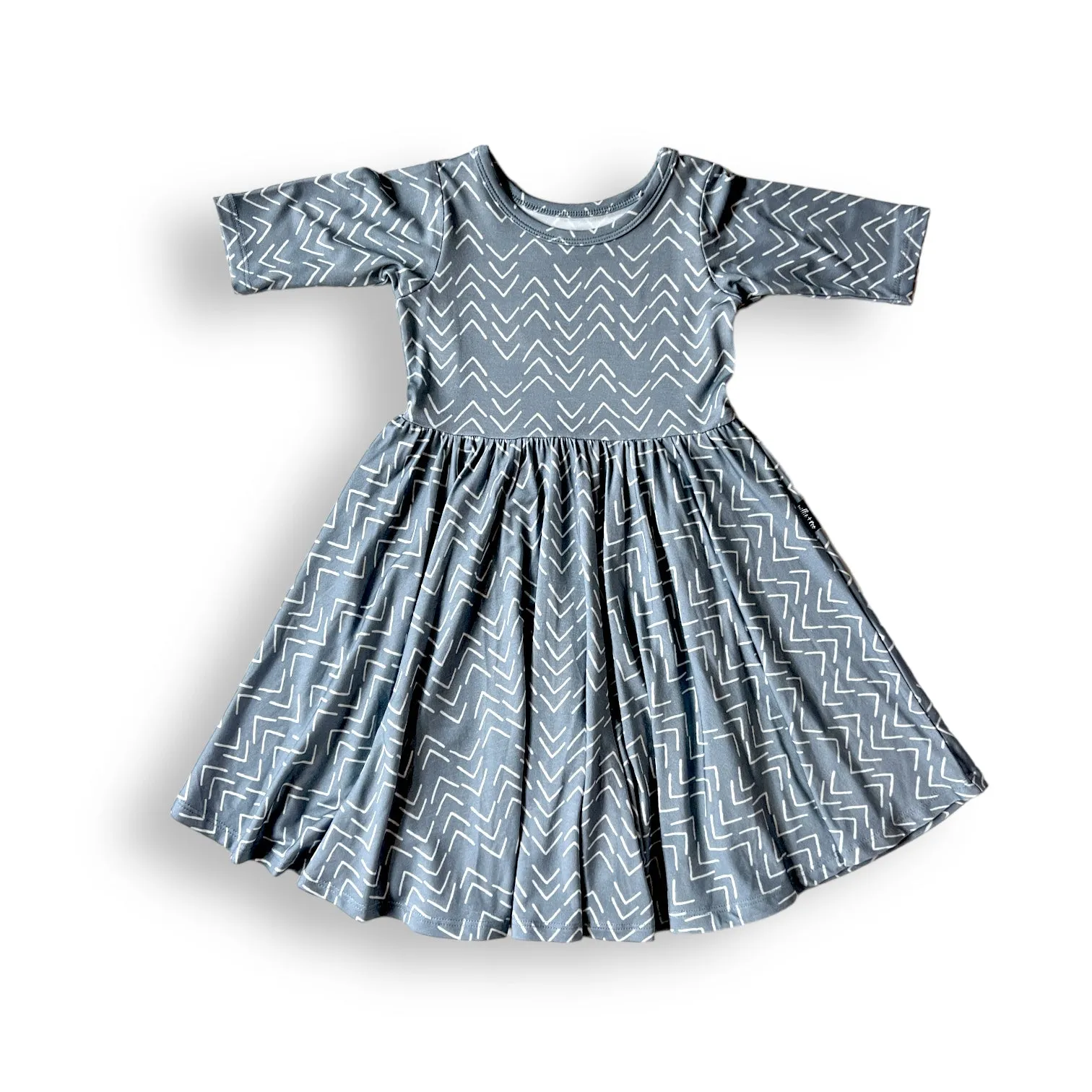 MID SLEEVE TWIRL DRESS- Blue Mud Cloth