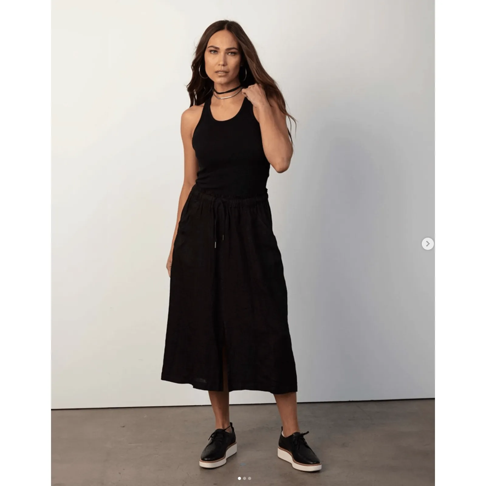 Mila Los Angeles Mixed Media Tank Dress with Pockets in Black