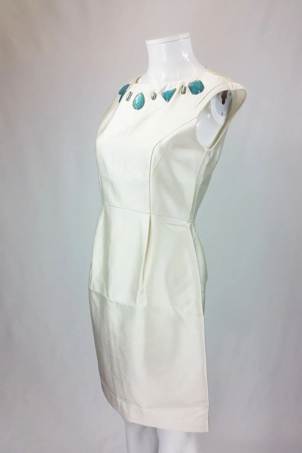 MISS SIXTY Ivory Embellished Sleeveless Shift Dress (M)