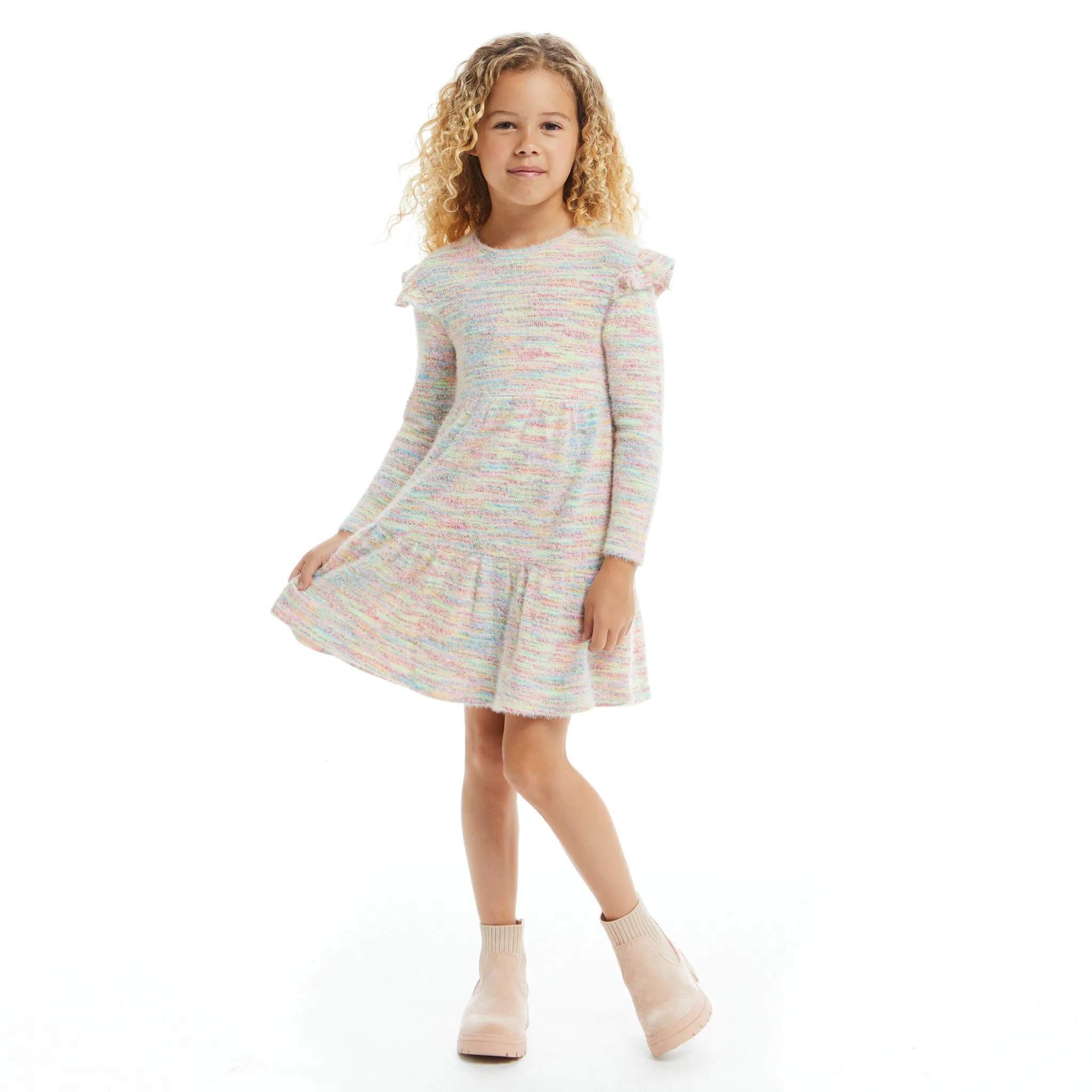 Multicolor Knit Sweater Dress  | Pink