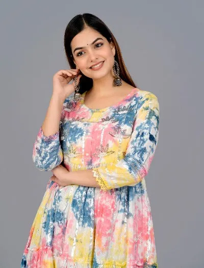 Multicolour Cotton Mulmul Long Kurti Dress