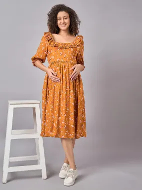 Mustard Floral Maternity and Nursing Dress