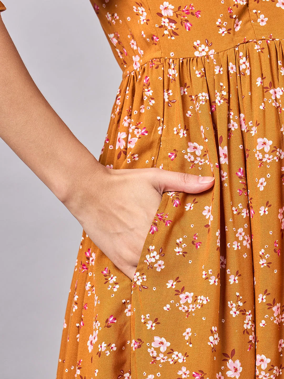 Mustard Floral Maternity and Nursing Dress