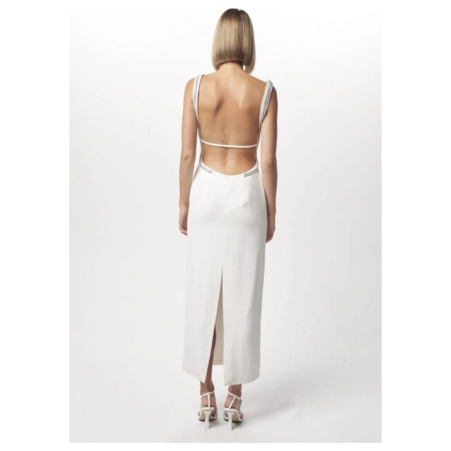 Nicola Finetti Long Diamond Backless Dress - White