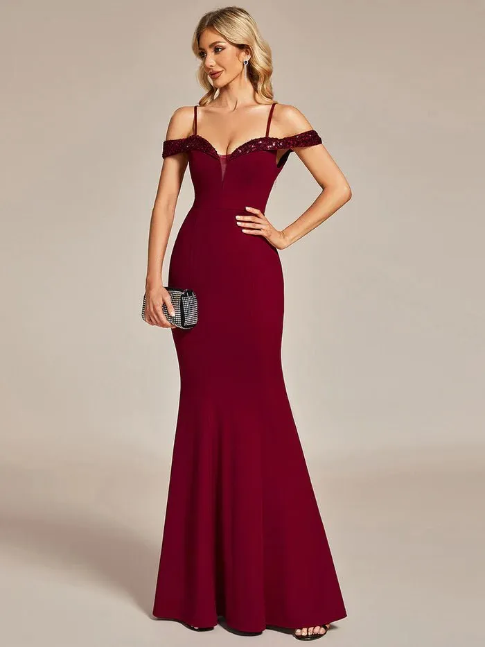 Off Shoulder Mermaid Sequin Detail Bridesmaid Dress