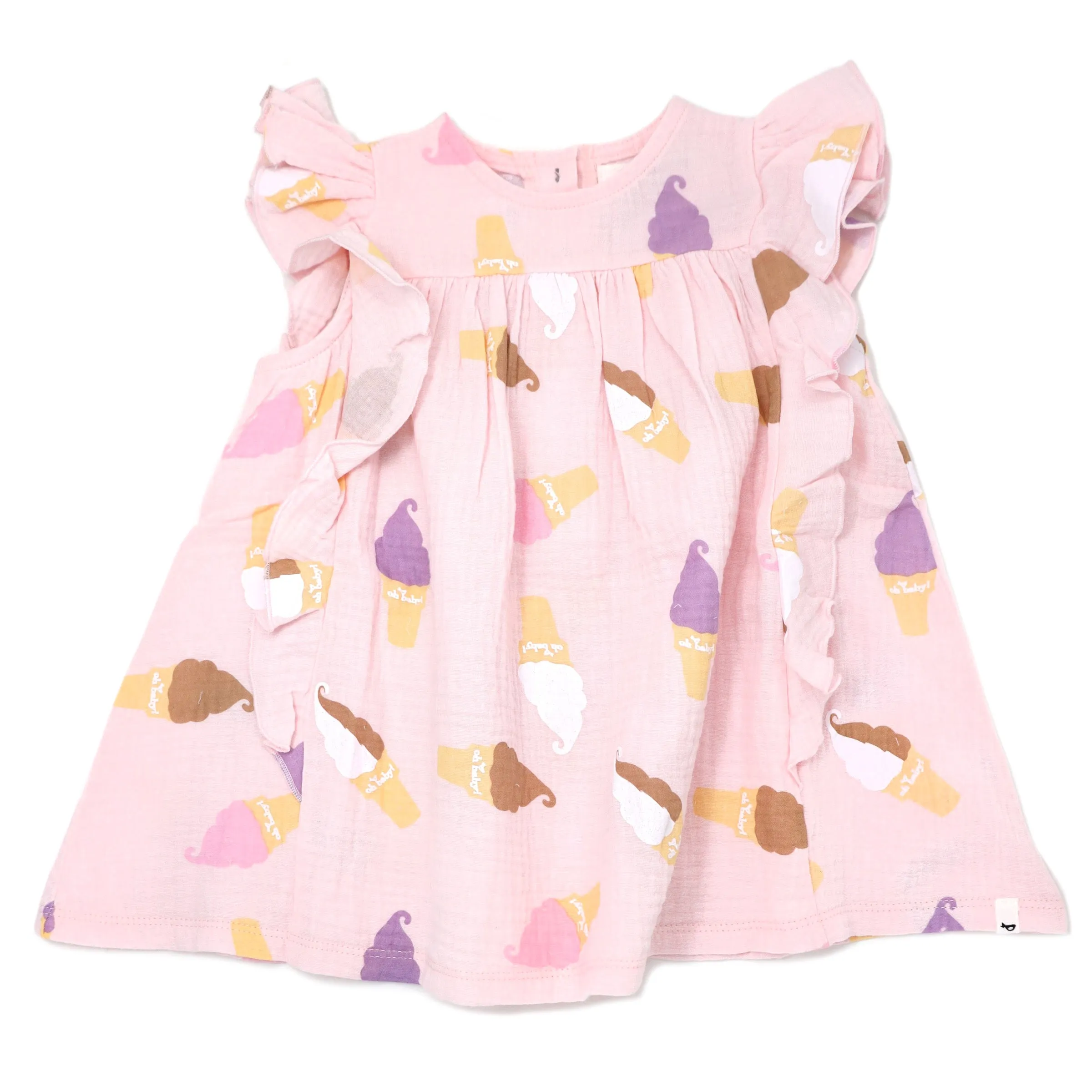 oh baby! Gauze Millie Dress - Soft Serve Ice Cream Print - Pale Pink