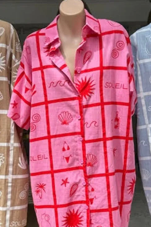 Palm Beach Shirt Dress, Pink