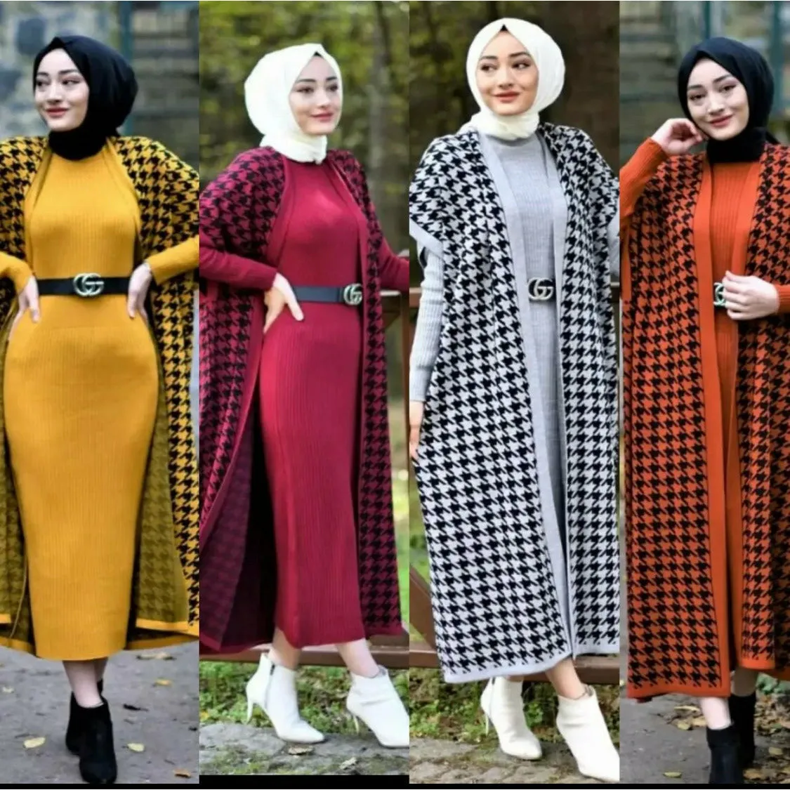 Plaid Cardigan & Sweater Dress Knitted Set