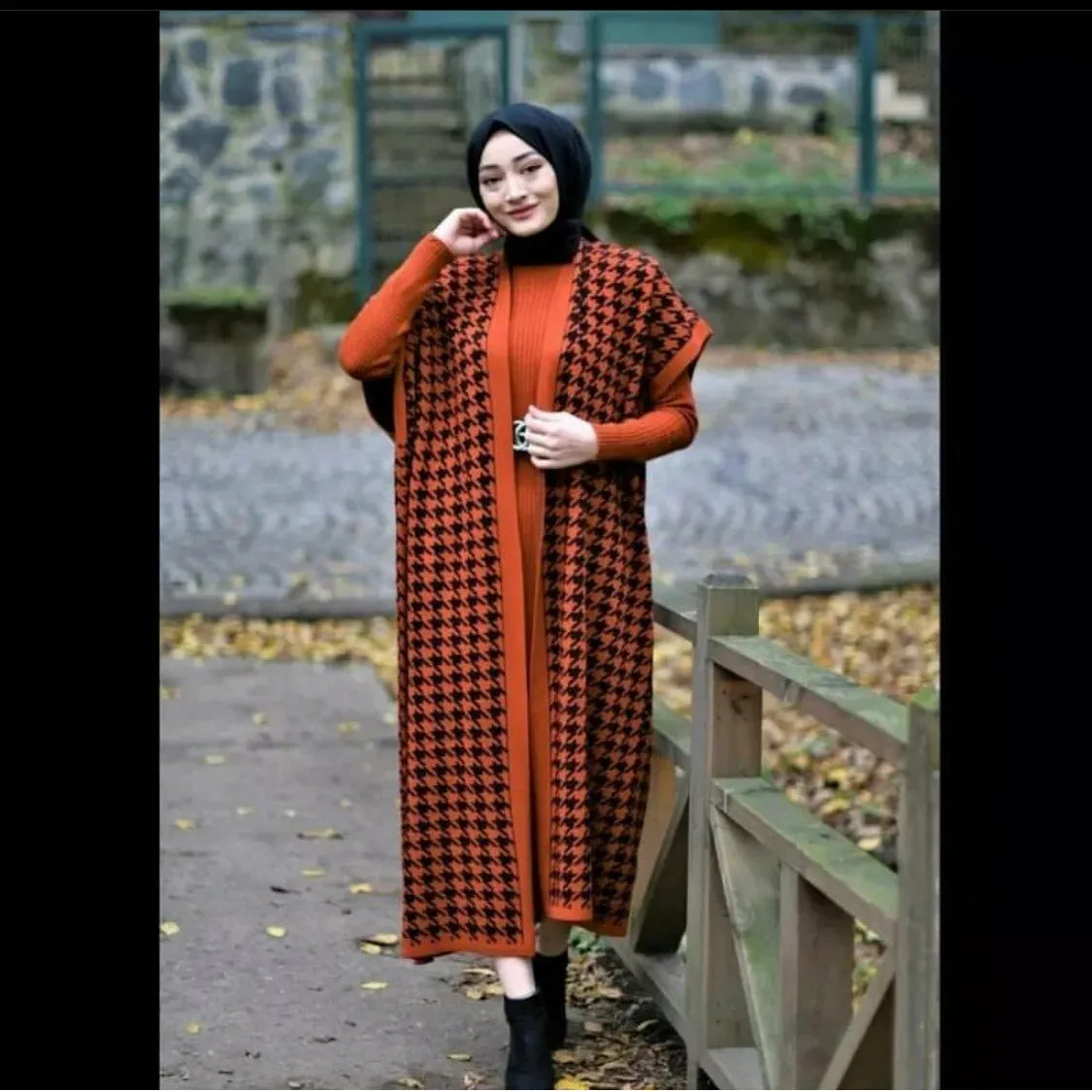 Plaid Cardigan & Sweater Dress Knitted Set