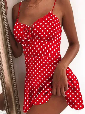 Polka Dot Print Sleeveless Mini Dress for Women - Black, Red, Blue - S XXL