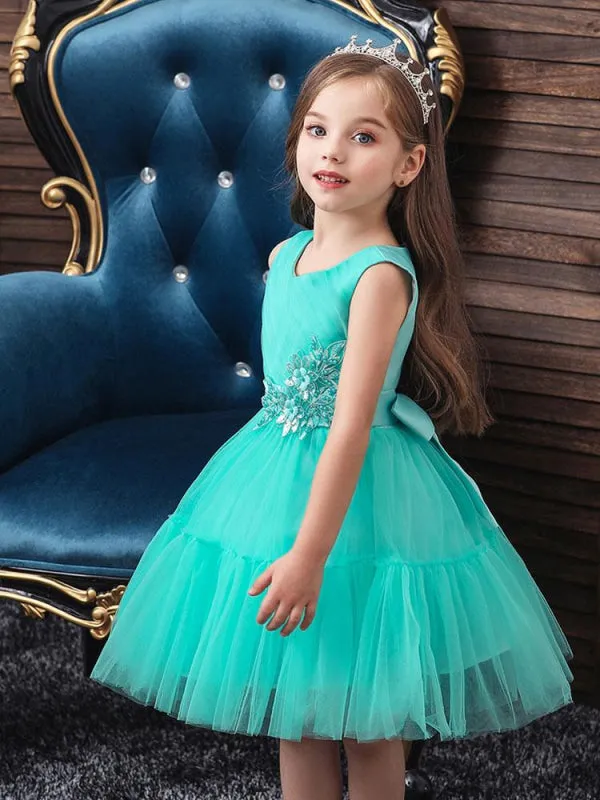 Princess Silhouette Bows Kids Party Dresses Flower Girl Dresses Short Flower Girl Dress