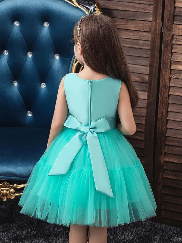 Princess Silhouette Bows Kids Party Dresses Flower Girl Dresses Short Flower Girl Dress