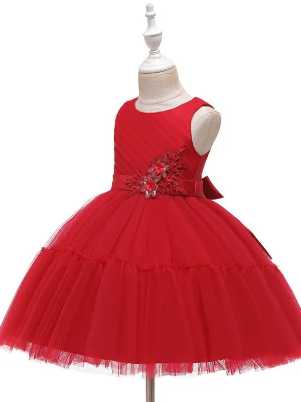 Princess Silhouette Bows Kids Party Dresses Flower Girl Dresses Short Flower Girl Dress