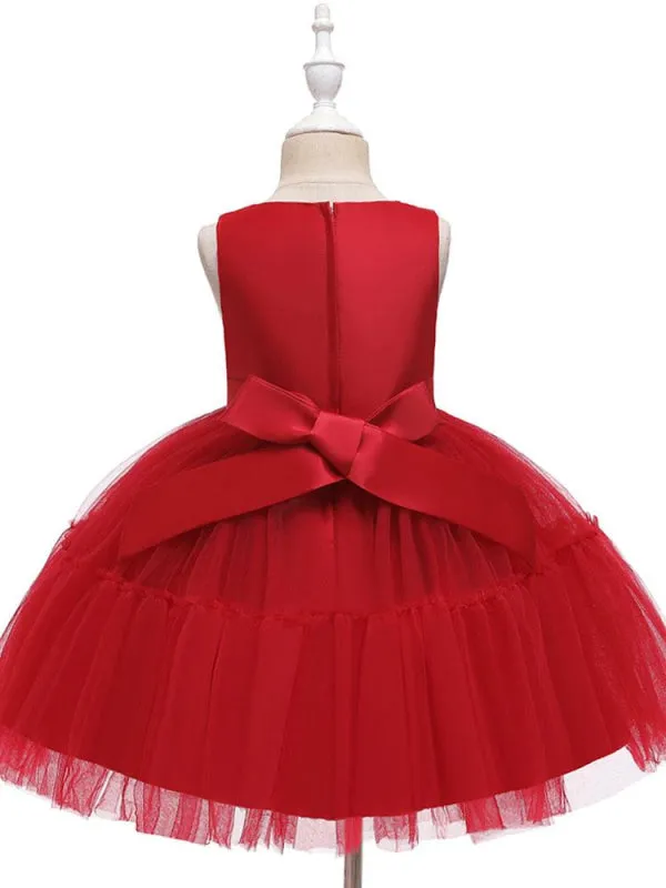 Princess Silhouette Bows Kids Party Dresses Flower Girl Dresses Short Flower Girl Dress