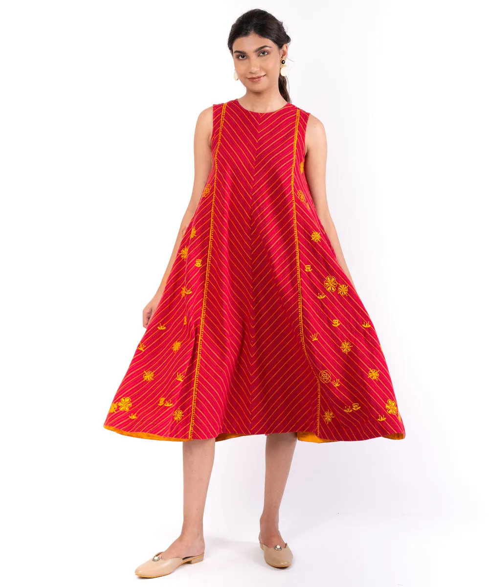 Red handembroidered chikankari cotton dress