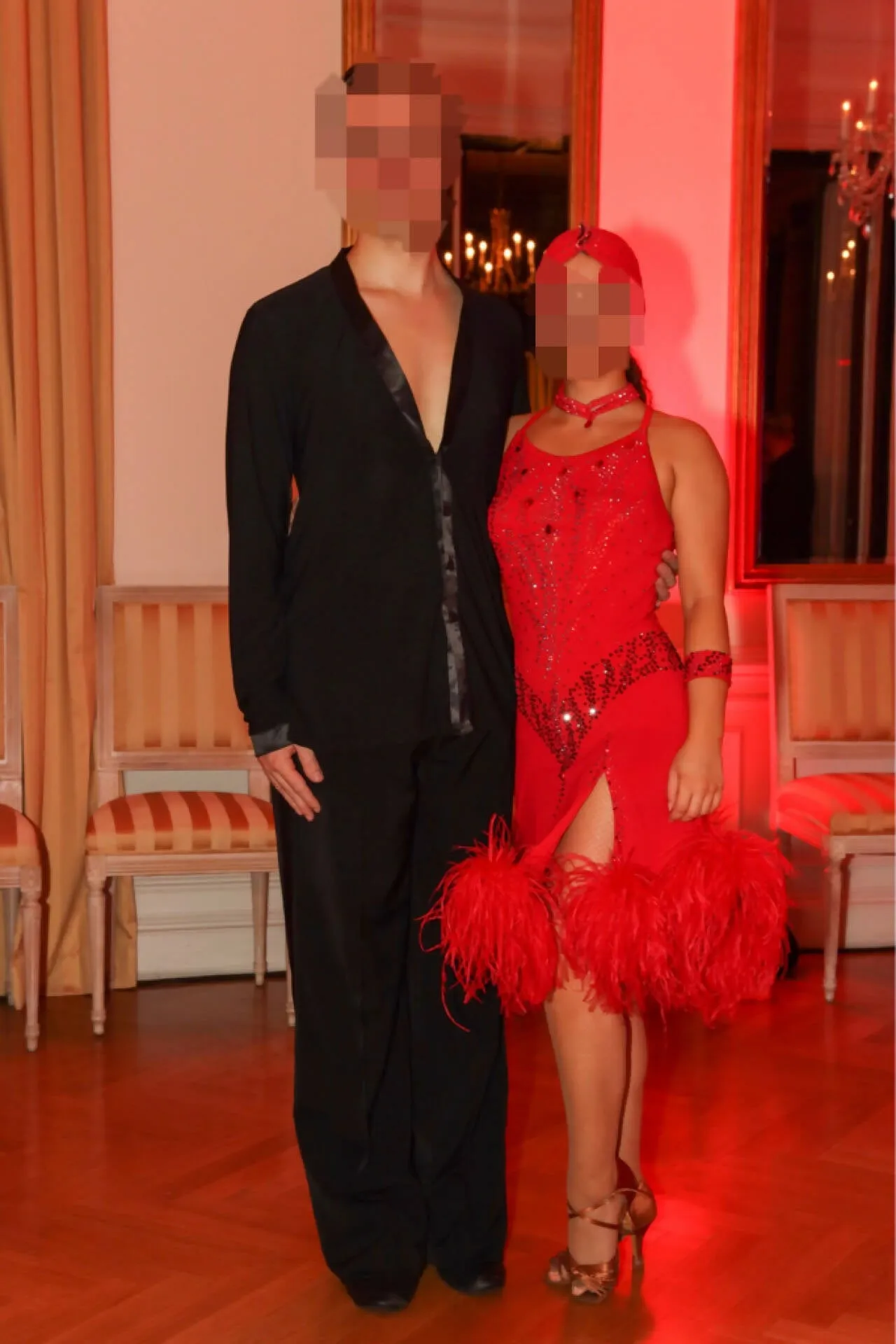 Red Latin Dress with Feathers