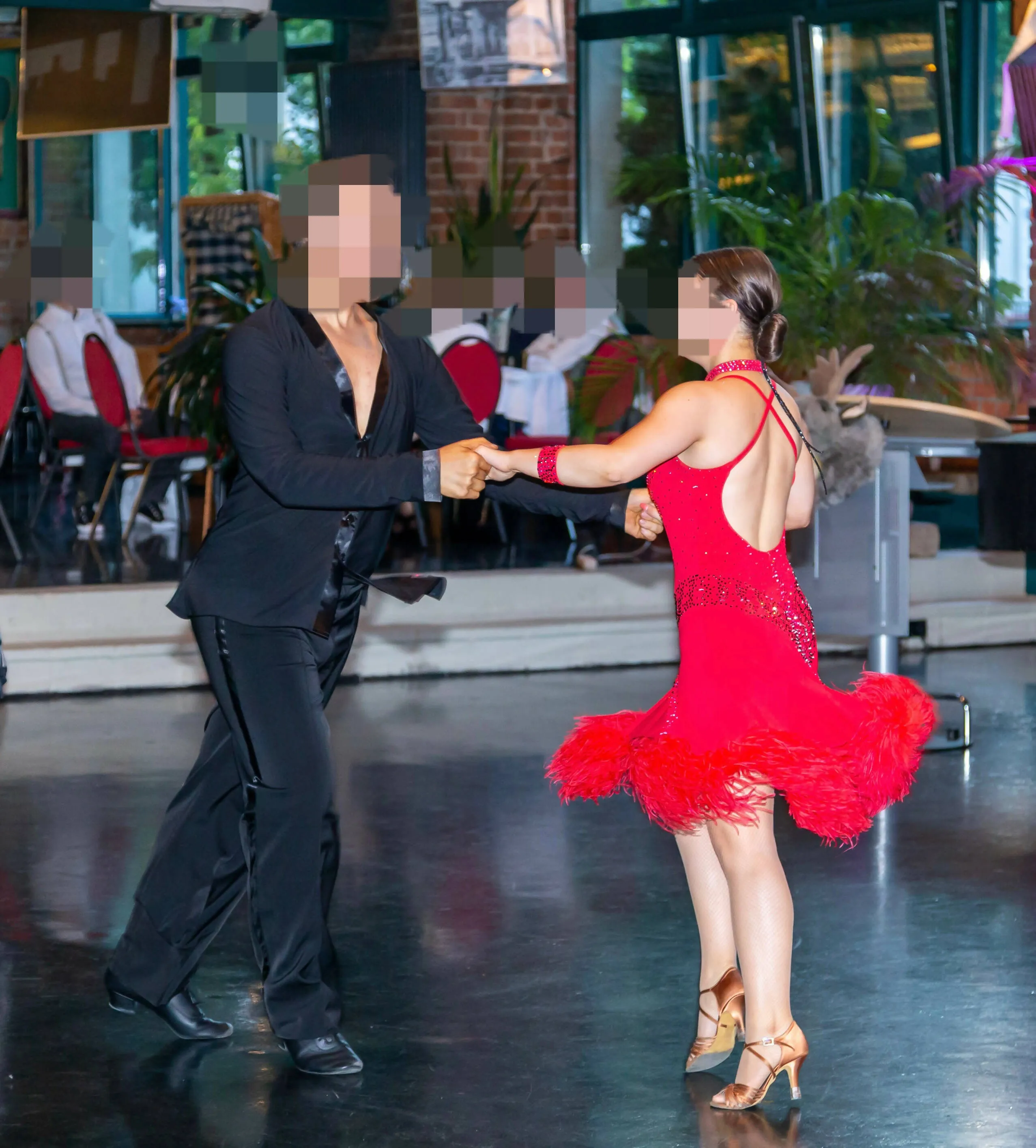 Red Latin Dress with Feathers