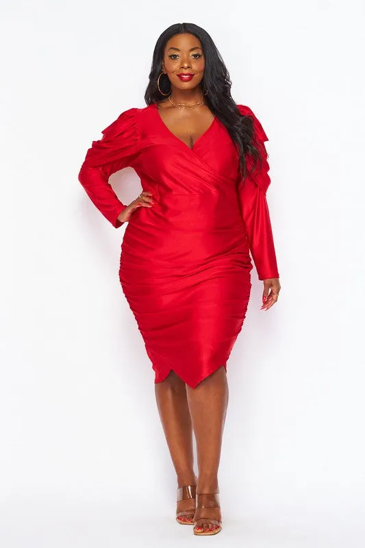 Red-On Point V-Neck Dress