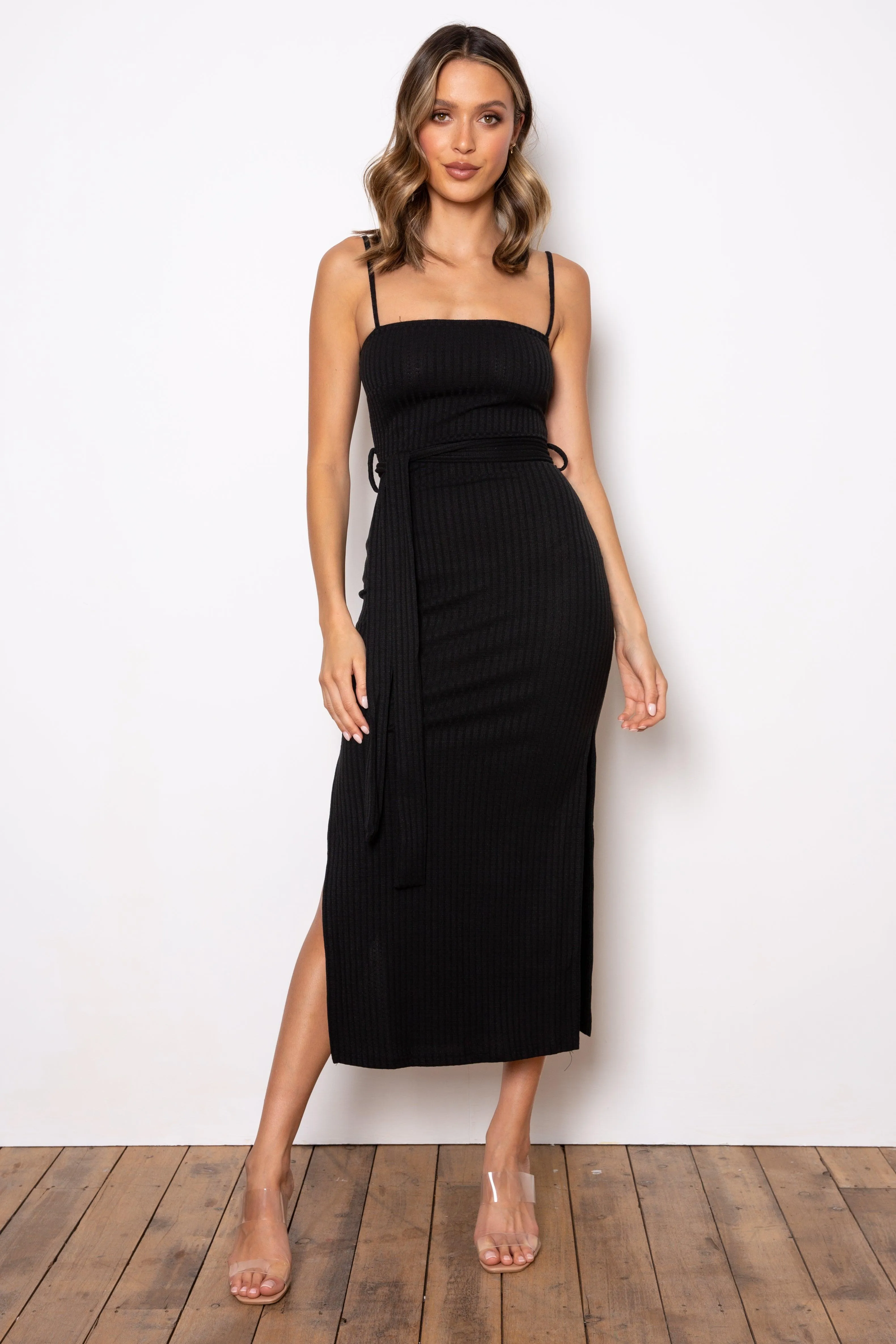 Rib Midi Dress - Black