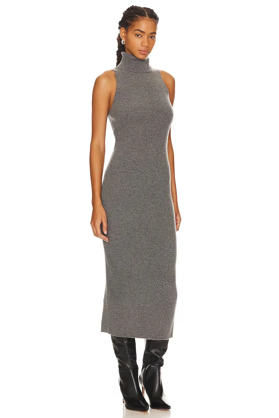 Rib Sleeveless Turtleneck Sweater Dress - Heather Grey