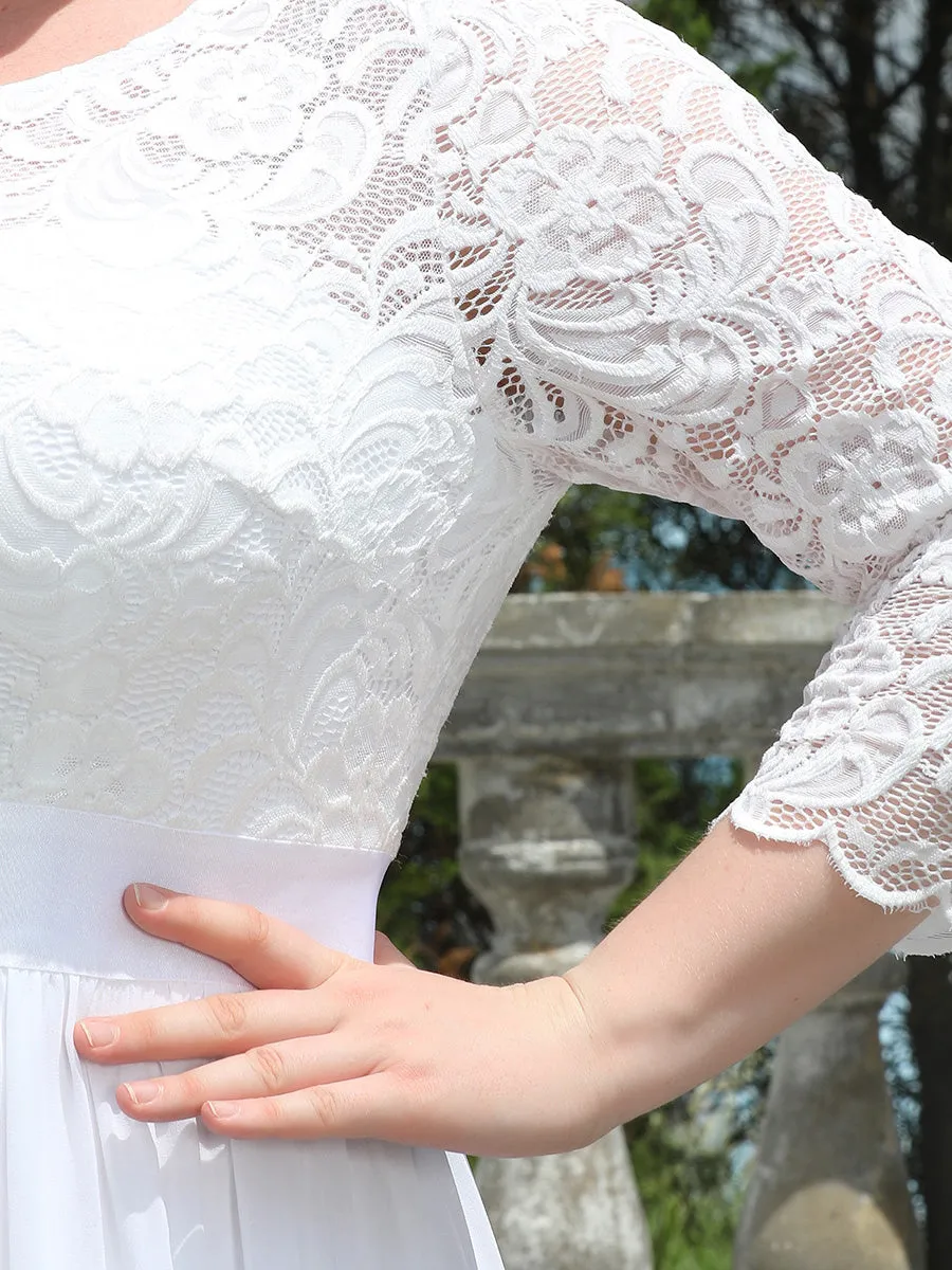 Robe de demoiselle d'honneur en grande taille dentelle transparente et demi-manche