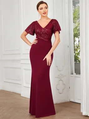 Robe de Soirée Tunique à Manches Courtes à Paillettes