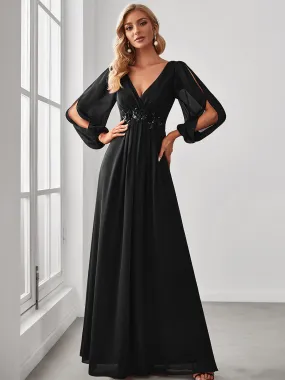 Robe Mère De La Mariée moderne Longue Elegante Avec Lanterne en V Profond