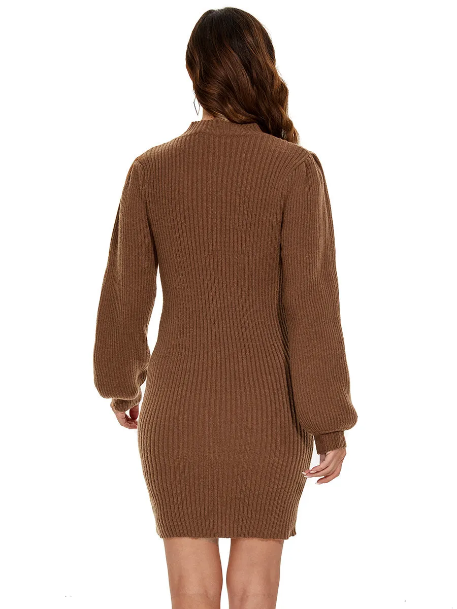 Round Neck Long Sleeve Mini Bodycon Sweater Dress