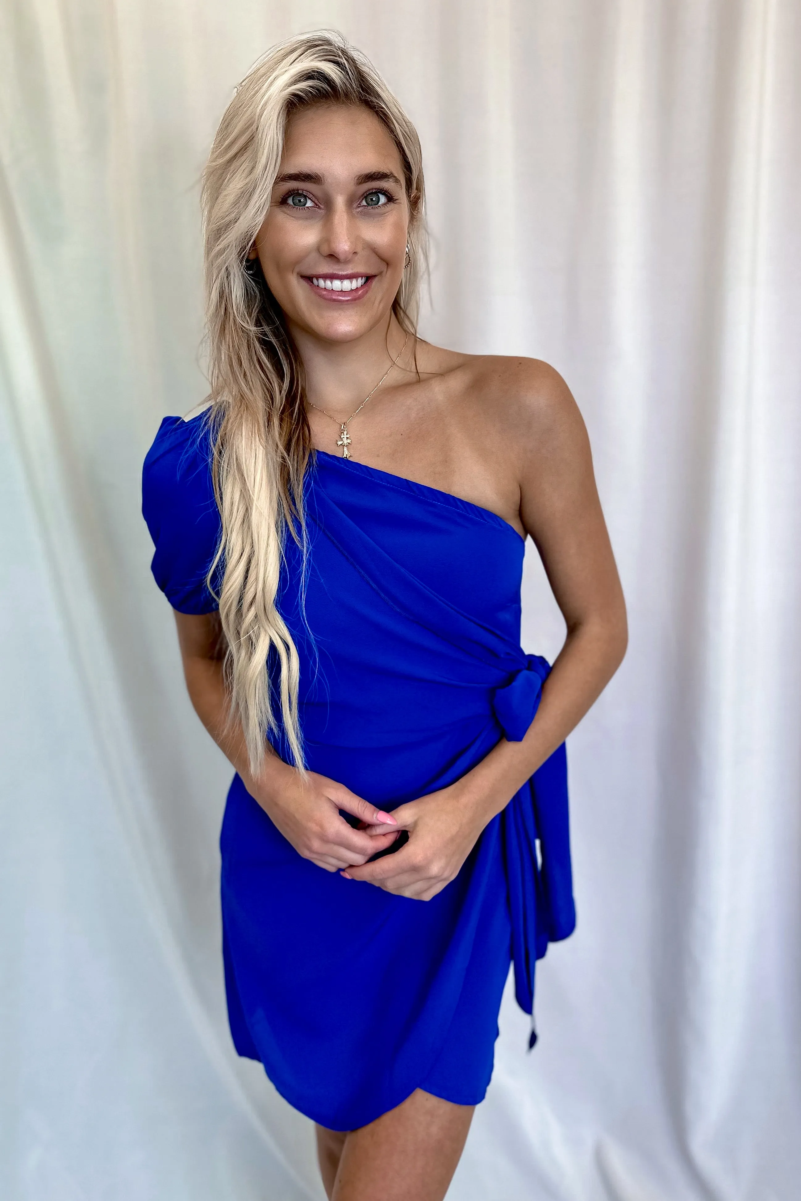 Royal Blue One Shoulder Mini Dress- FINAL SALE