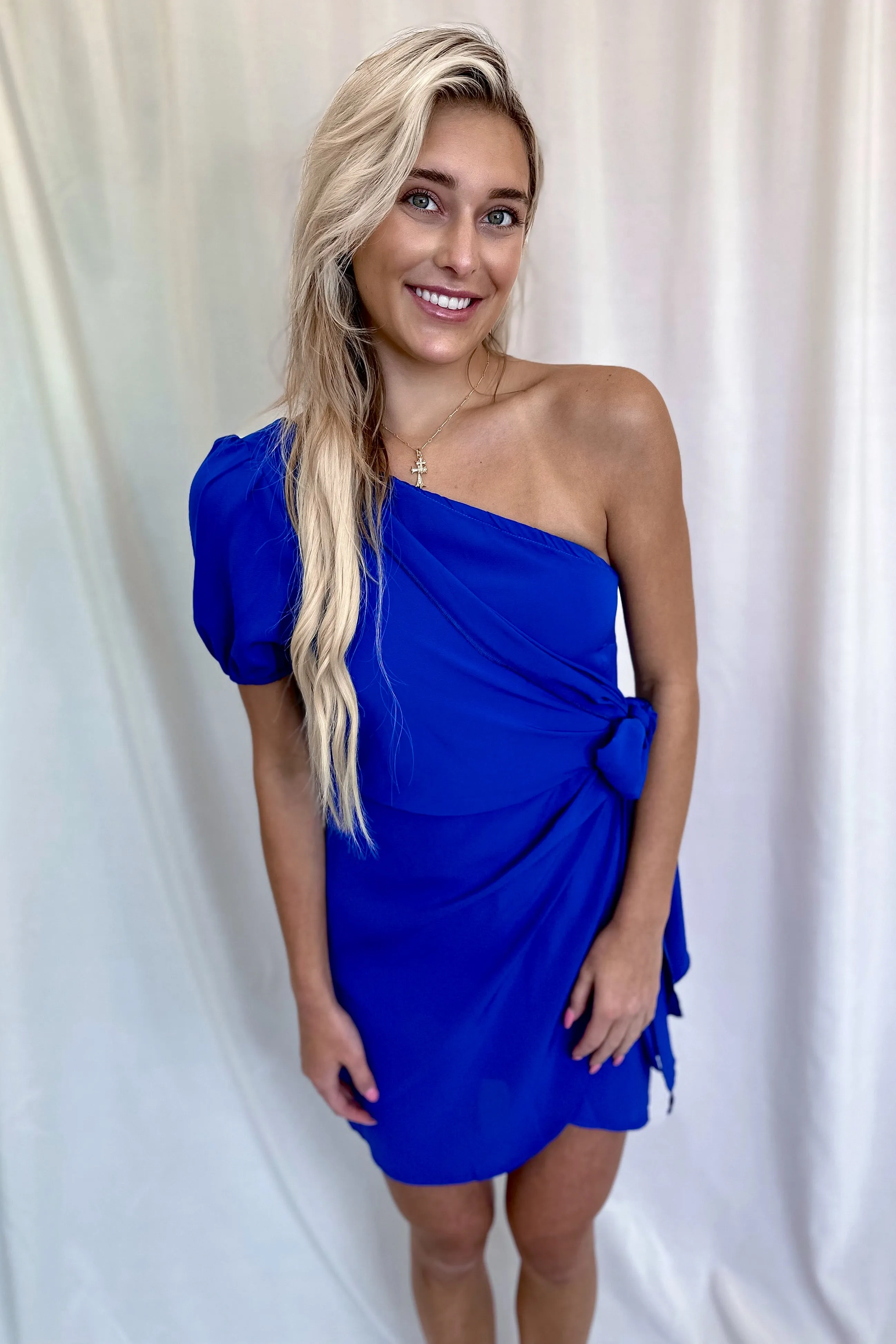 Royal Blue One Shoulder Mini Dress- FINAL SALE