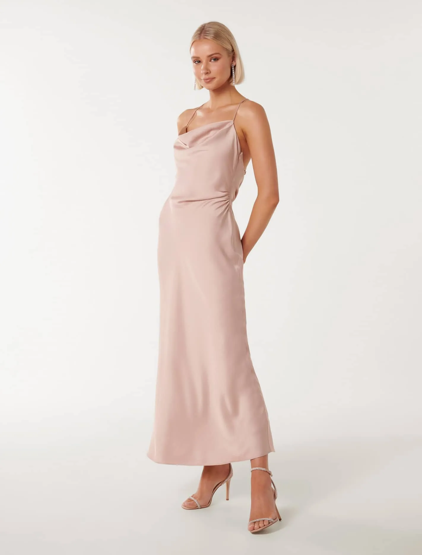 Ruby Petite Tie Back Satin Maxi Dress