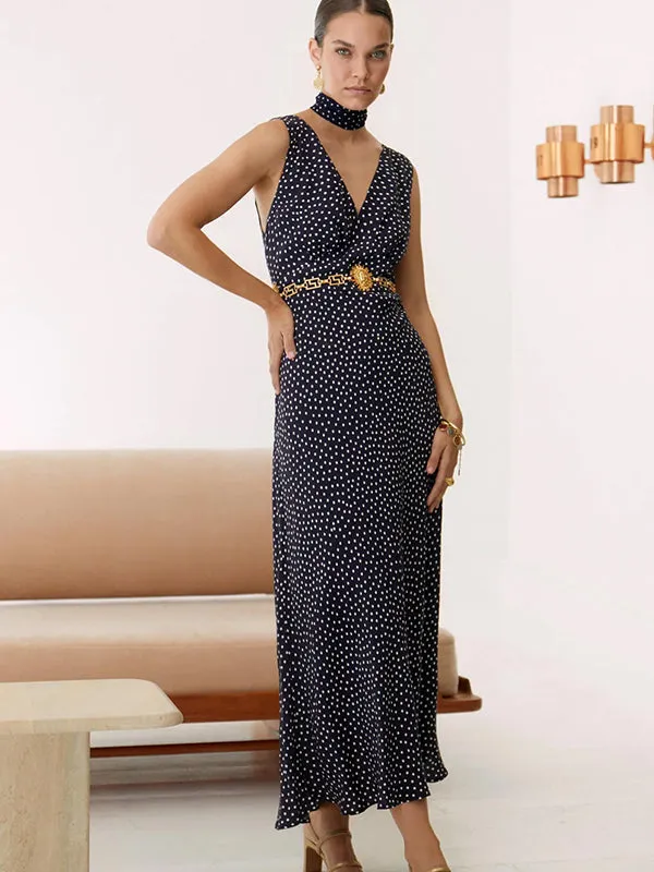 Sandrine Dress in Mini Navy Polka Dot