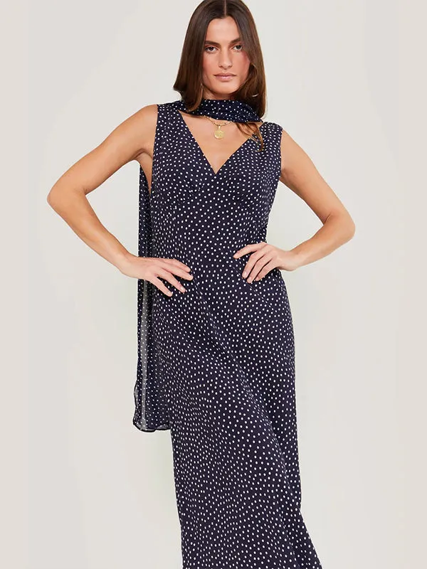 Sandrine Dress in Mini Navy Polka Dot