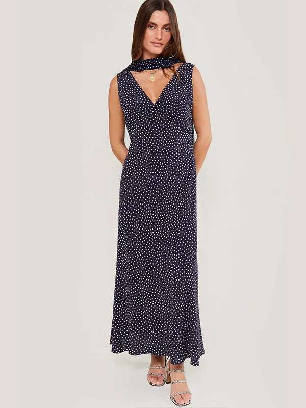 Sandrine Dress in Mini Navy Polka Dot