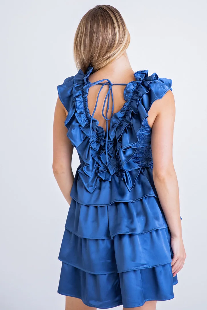 Satin Ruffle Smock Dress