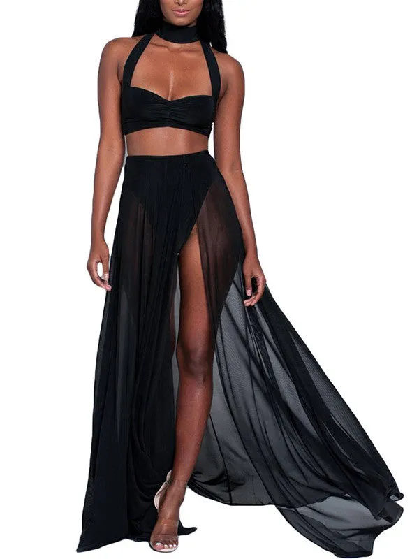 Sexy Summer Halter Slit 2 Piece Maxi Dress