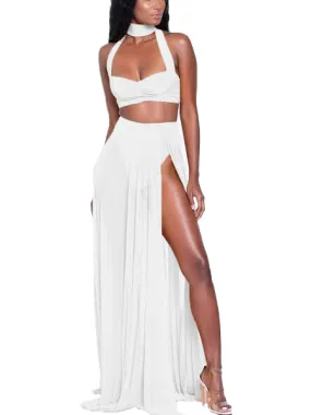 Sexy Summer Halter Slit 2 Piece Maxi Dress