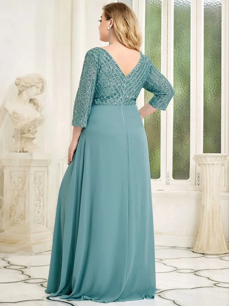 Sexy V Neck Pretty A-Line Sequin Bridesmaid Dresses With 3/4 Sleeve