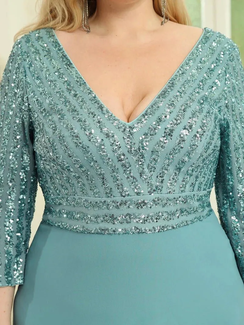 Sexy V Neck Pretty A-Line Sequin Bridesmaid Dresses With 3/4 Sleeve