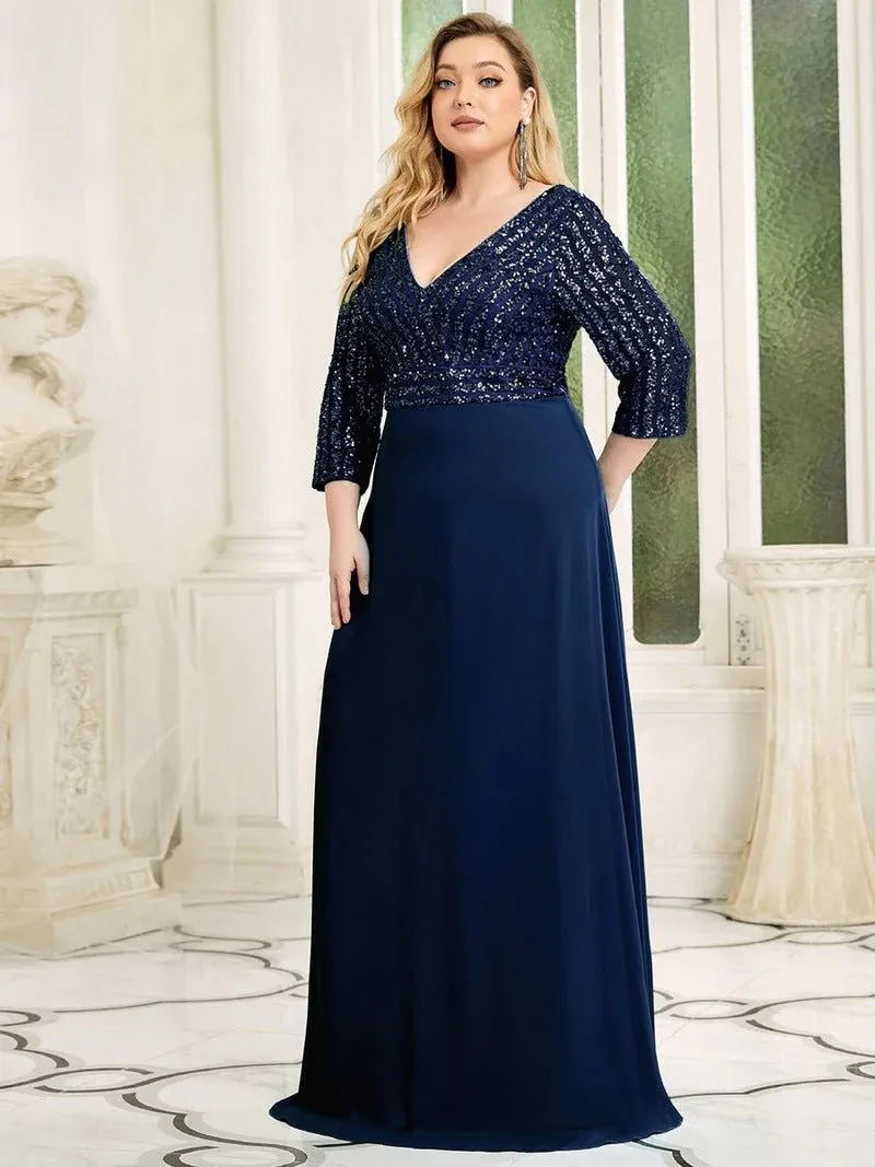 Sexy V Neck Pretty A-Line Sequin Bridesmaid Dresses With 3/4 Sleeve