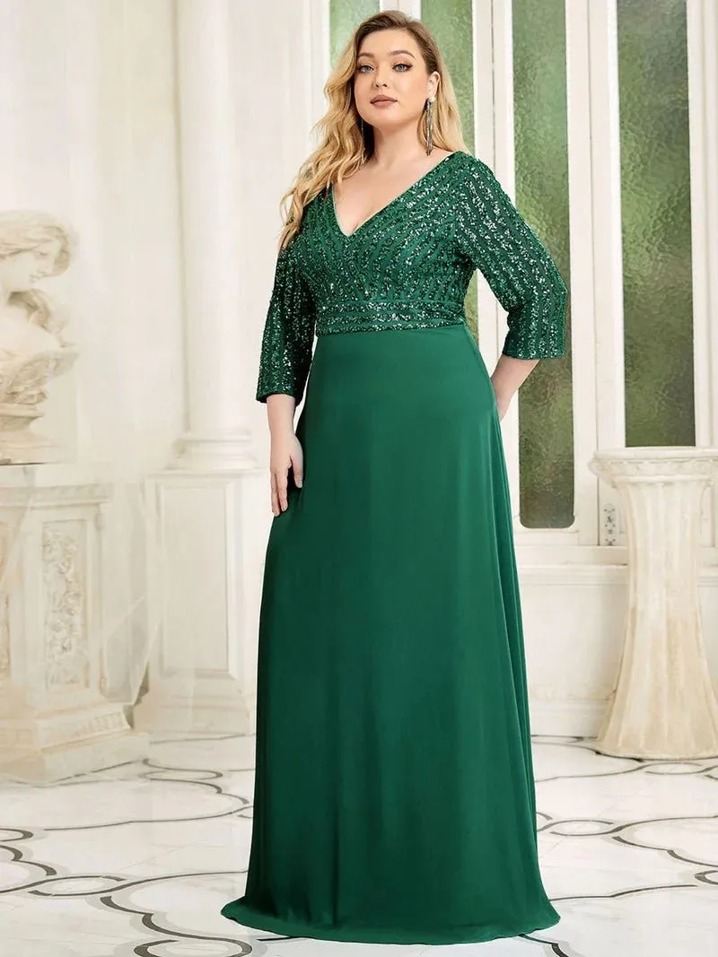 Sexy V Neck Pretty A-Line Sequin Bridesmaid Dresses With 3/4 Sleeve