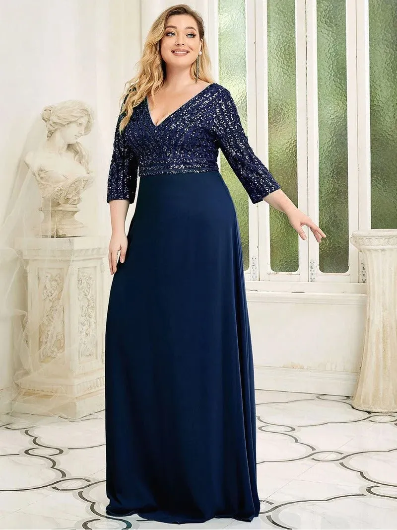 Sexy V Neck Pretty A-Line Sequin Bridesmaid Dresses With 3/4 Sleeve