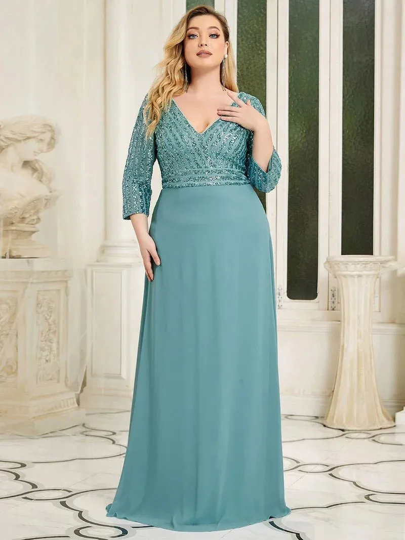 Sexy V Neck Pretty A-Line Sequin Bridesmaid Dresses With 3/4 Sleeve