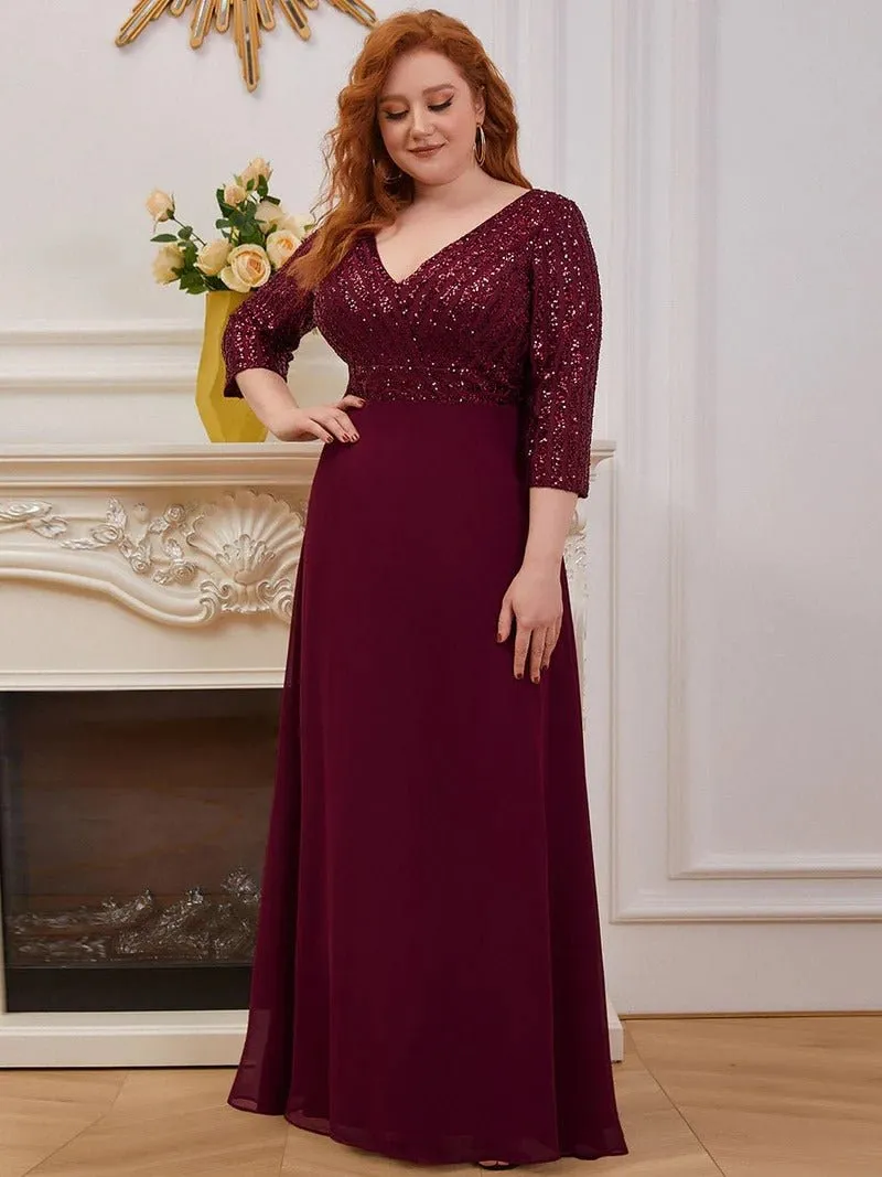 Sexy V Neck Pretty A-Line Sequin Bridesmaid Dresses With 3/4 Sleeve