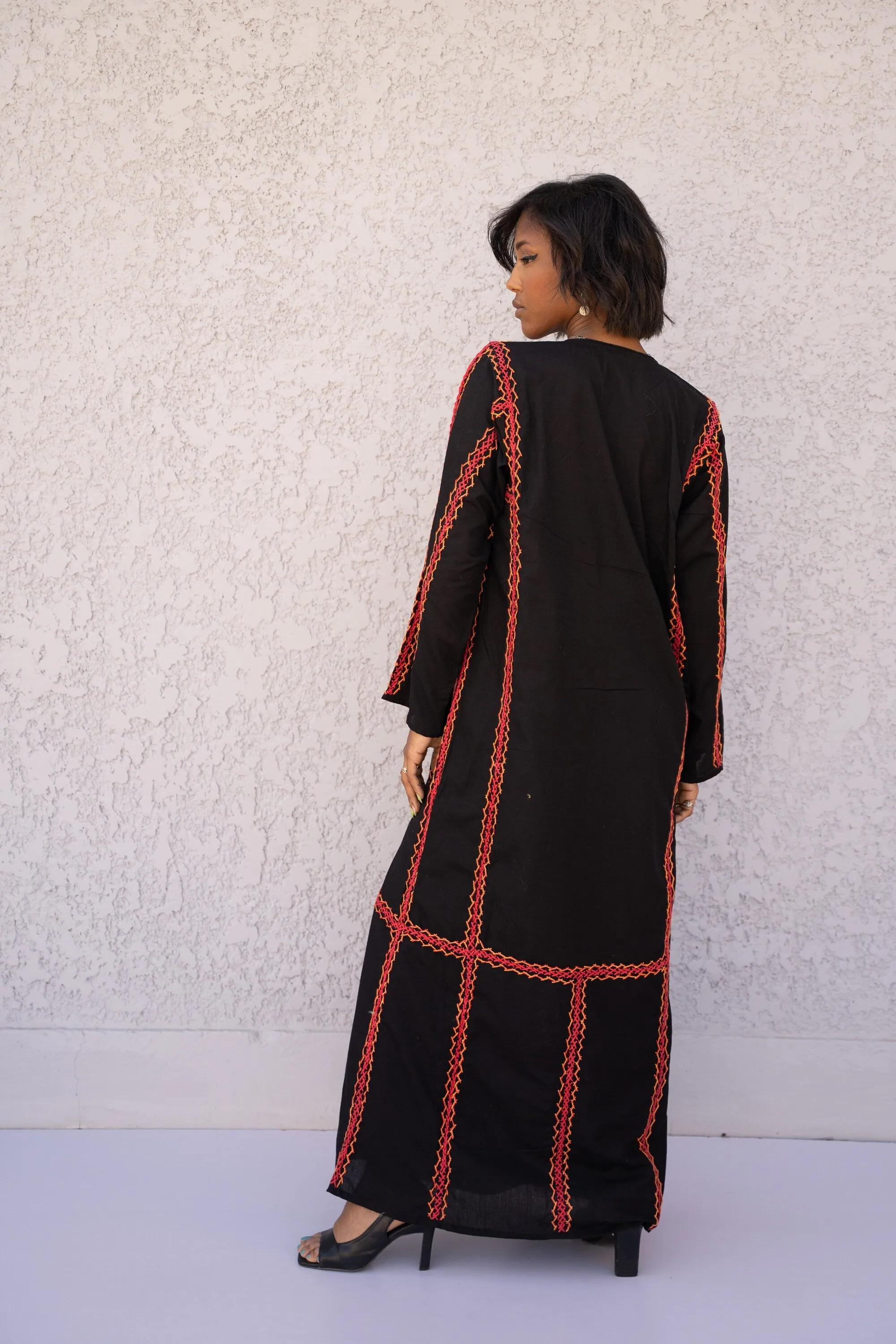 Siwa black embroidered Long Maxi Kaftan,  hand embroidered dress, Caftans for women, Egyptian cotton caftan, boho kaftan, kaftans