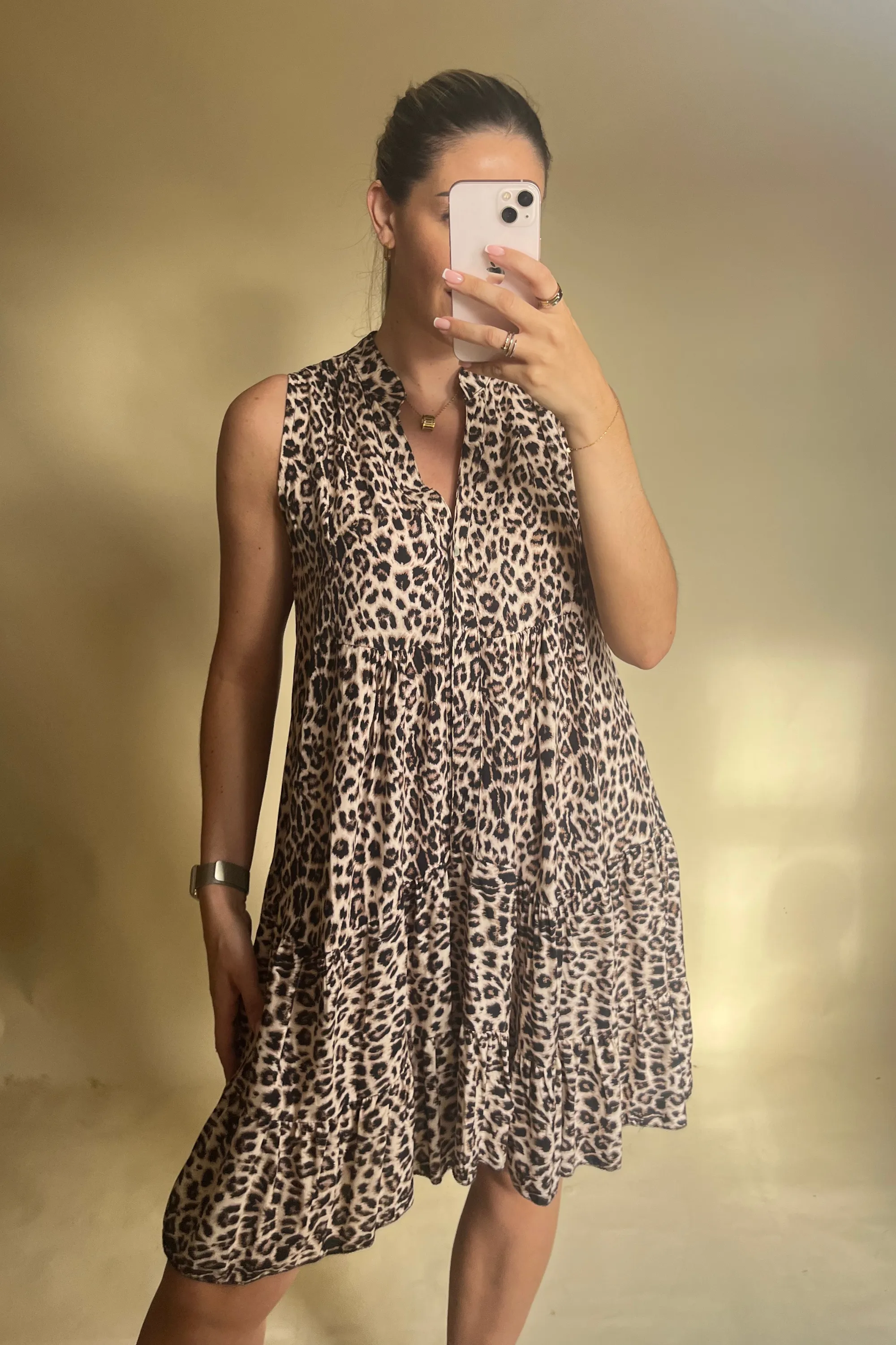 Sleeveless Leopard Print Smock Dress